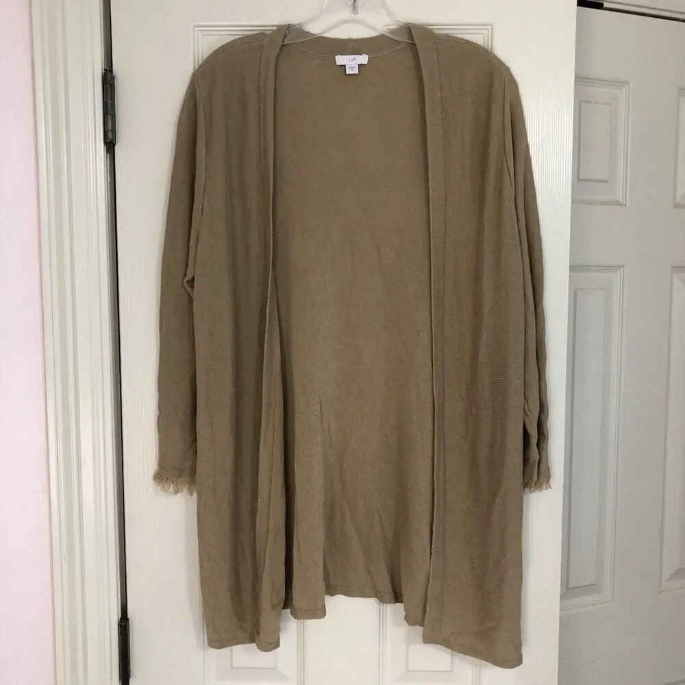 2/$30 J Jill Linen Blend Cardigan‎ Sweater Womens Med Tan Bohemian Lagenlook